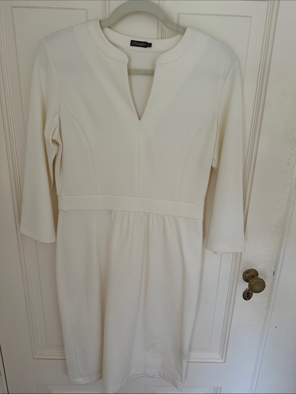 J. McLaughlin Cream Long Sleeve V‑Notch Sheath Dress